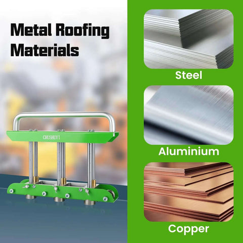 Pro-Grade Metal Bending Tool Set with edge roller for steel, aluminum, and copper standing seam roofing materials.