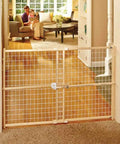 Extra Wide Wooden Baby Gate With Wire Mesh For Doorways Pressure Mounted Adjustable From About 29 To 50 Inches Wide And 31 Inches Tall