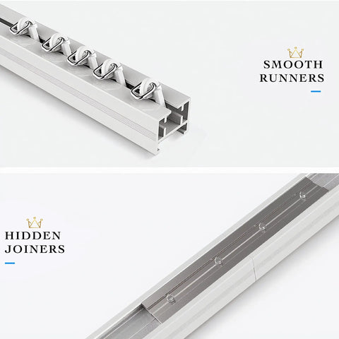 Top Shelf Motorized Smart Electric Curtain Track With Remote And Concealed Brackets, showcasing smooth runners and hidden joiners.