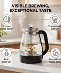 Straight Up Heavy Duty One Liter Borosilicate Glass Electric Kettle And Tea Boiler With Two Hour Keep Warm Feature brewed tea in the kettle.