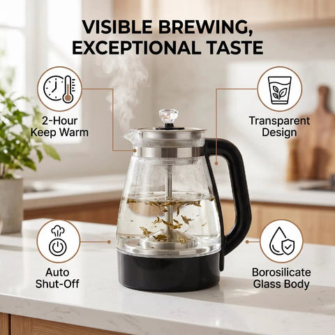 Straight Up Heavy Duty One Liter Borosilicate Glass Electric Kettle And Tea Boiler With Two Hour Keep Warm Feature brewed tea in the kettle.