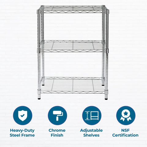 Heavy Duty 3 Tier Adjustable Wire Shelving Unit Slick Chrome Steel Storage Rack For Kitchen Garage Pantry Closet Built Tough To Handle Heavy Loads Up To 250 Lbs Per Shelf Rock Solid Pick 24 By 14 By 30 Inches