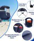 Portable Canopy Folding Camping Chair With 360 Degree Sun Shade And Back Flap for all day outdoor use on beach displaying features
