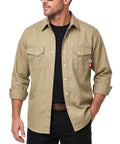 Men's Tough As Nails Flame Resistant Work Shirt Cut From 6.5oz 100 Percent Cotton Twill With Water Repellent Finish, button down design.