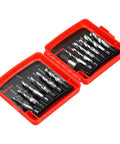 Combination Drill And Tap Bit Set For SAE And Metric Threads With Quick Change Adapter Covers SAE Six Thirty Two NC To One Quarter Twenty NC And Metric M Three To M Ten Pro Grade For Through And Blind Holes DIY Friendly For Any Job in red case
