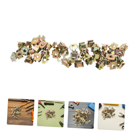 Premium Gold U Shaped Automotive Fasteners 50 Piece Set Replacement Panel Mounting Clips, gold captive nuts for cars and trucks.