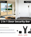 2 Pack White Adjustable Sliding Glass Door Security Bar No Tools Easy Install Jammer For Patio Front Doors Inside Bedrooms Hotels And Apartments Great For Apartments Hotels Rentals And Home Use shown with components for sliding and hinged doors.