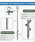 18 Inch Beefy Heavy Duty Ground Anchors Screw In Kit with curved blade tip and nickel-plated shaft for durability and performance.