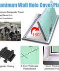 No Sweat Hidden Drywall Access Door Panel With Rock Solid Aluminum Frame And Sweet Magnetic Latch, features 160° tilt and aluminum composite.