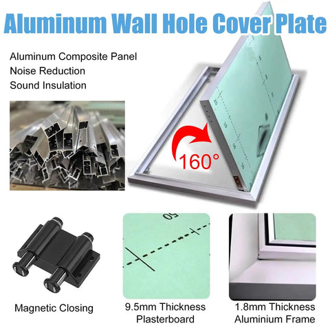 No Sweat Hidden Drywall Access Door Panel With Rock Solid Aluminum Frame And Sweet Magnetic Latch, features 160° tilt and aluminum composite.