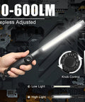 Bright As Heck LED Work Light 600LM Rechargeable COB With 2200mAh Battery showing stepless light adjustment and knob control