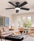 46 Inch Black Ceiling Fan With Lights And Remote in living room, low noise flush mount modern low profile ceiling fan with dimmable light.