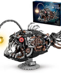 Mechanical Angler Fish Building Set With Light 1038-piece black Lego-compatible model, 11.81 x 4.92 x 8.86 in