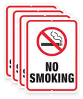 Heavy Duty No Smoking Signs For Business And Restaurants, 10 X 7 Inch Aluminum Metal No Vaping Wall Plaque With Rounded Edges, Rust Free Easy Hang Indoor Outdoor 4 Pack featuring four signs arranged.
