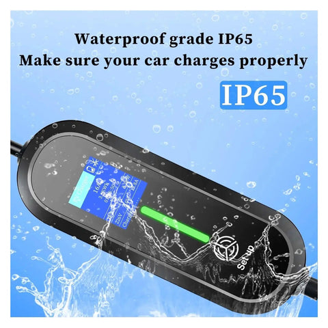 Portable Type 2 EV Charger 3.6KW 16AMP 240VOLT Electric Car Charging Cable display showing IP65 waterproof rating.