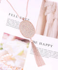 Long Layered Necklace Set For Women With Oval Disk Pendant And Tassel Fringe Y Shape Necklace In Rose Gold, on magazine