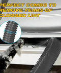 Dryer Vent Cleaning Kit With Vacuum Hose Attachment And Lint Brush, removing lint with flexible hose behind appliance
