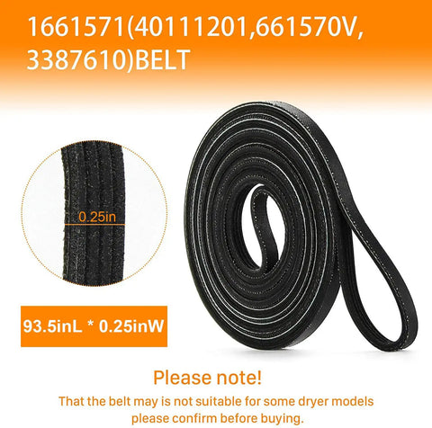 All In One Dryer Repair Kit 4392067 With Drum Roller WPW10314173 Belt 661570V shown in close-up, details and dimensions visible