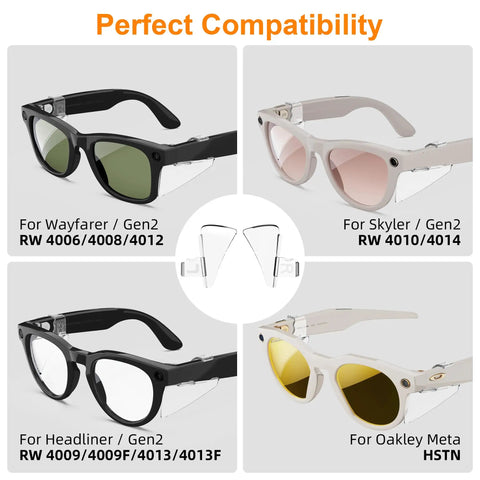 Side Shield Safety Glasses Guards For Ray Ban Meta Wayfarer Skyler Headliner And Oakley Meta HSTN shown with compatible smart glasses