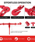 2 Pack Ratchet Chain Binders 1/2 to 5/8 Inch Beefy Heavy Duty Load Binder showing hooks and adjustment mechanism.