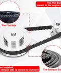 Diagram of Three Pack Go Kart Drive Belt For 30 Series Torque Converter Replacement 5959 203589 showing flat and oblique sides orientation