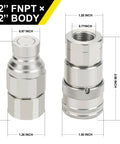 ANCIMOON 2-pack flat-face hydraulic couplers, 1/2'' FNPT, silver metal with knurled sleeve