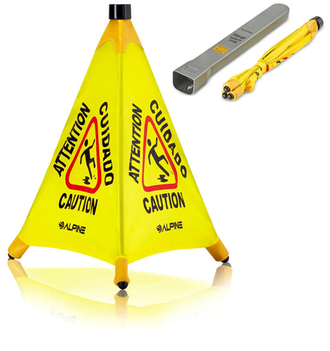 Built Tough Wet Floor Signs 3 Pack Pop Up Slippery When Wet Caution Stand with wall mount holder, 20 inch waterproof poly fabric.