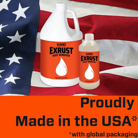 Fast Acting Rust Remover And Penetrating Oil For Steel And Iron Dissolves Rust And Corrosion Quickly Safe On Automotive Parts And Metal Surfaces Heavy Duty Formula In A 16 Oz Bottle with USA flag background