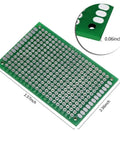 Green PCB from Pack Of 12 Double Sided PCB Prototyping Boards For Diy Soldering Breadboard Projects, 4cm By 6cm Universal Printed Circuit Boards In Red Green And Blue with hole details