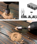 7-piece COMOWARE countersink drill bits for wood (HSS) with hex key; shown drilling and countersinking in wood.
