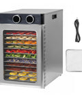 Heavy Duty Food Dehydrator with 12 Stainless Steel Trays 1200W Electric Dryer showcasing veggies and fruits on racks.