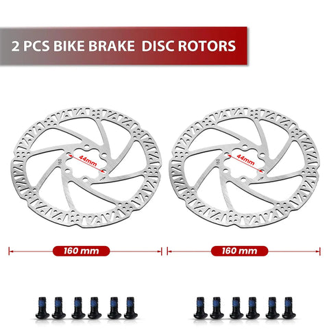 Pair of 160mm rotors for HB 876E Electric Bike Hydraulic Disc Brake Set With Four Pistons, Power Off Braking, shown with screws