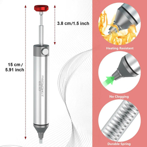 Desoldering Solder Sucker Pump No Clog Vacuum Tool For Electronics with Heat Resistant Nozzle and Durable Spring Design