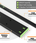 Soft Close Drawer Slides 22 Inch Full Extension Two Pairs Built Tough Heavy Duty 200 Lb Load Quiet Hydraulic Dampers Black Finish For Kitchen Cabinets And Dressers, 22-inch slide
