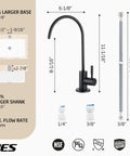 Knockout Matte Black Reverse Osmosis Kitchen Faucet dimensions and installation details with NSF certified components.