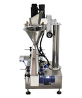 No Sweat Automatic Powder Filler Machine For 10 To 200 Gram Subpackets featuring stainless steel funnel and motor setup.