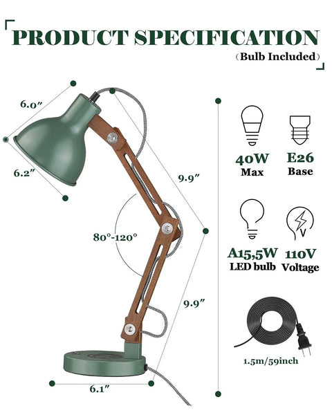 Dope LED Desk Lamp With Wireless Charger And USB C Port Sapele Wood Swing Arm Reading Light For Home Office Or Dorm Bulb Included