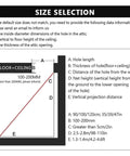 Size selection guide for Heavy Duty Electric Pull Down Loft Ladder with measurements for installation requirements.