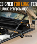 Heavy Duty Gas Hood Struts For Slick One Hand Lift Replacing Factory Prop Rod Rapid Under Hood Access For Toyota Tacoma 2024 To 2026 And 4Runner Models Badass Build No Sweat showing rust-resistant coating and carbon steel.