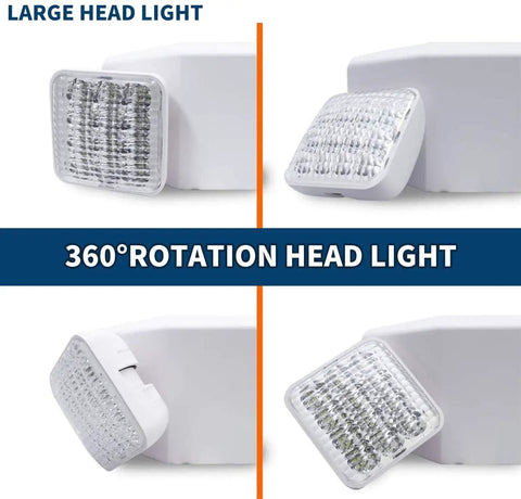 Commercial Emergency Light Fixture With UL Certification, Gray LED Square Heads, 360 Degree Adjustable, Backup Battery Exit Lighting