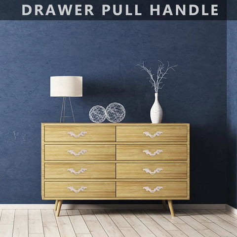 European Style Vintage Cabinet Pull Handles Set, Ivory White Zinc Alloy Drawer And Wardrobe Door Pulls, 2 Pieces on wooden dresser
