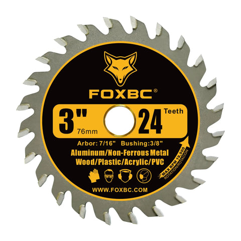 3 Inch Carbide Circular Saw Blades 24T For Wood Plastic PVC Acrylic Aluminum With Seven Sixteenth Inch Arbor And Three Eighths Inch Bushing