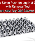 33mm Lug Nut Covers Push On For Semi Trucks And Trailers Chrome ABS Plastic Bullet Flanged Caps 60 Pack with Puller Tool