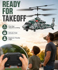 Father and son playing with Rugged RC Helicopter With Realistic Military Look, 2.4GHz Control, Altitude Hold, One-Key Takeoff