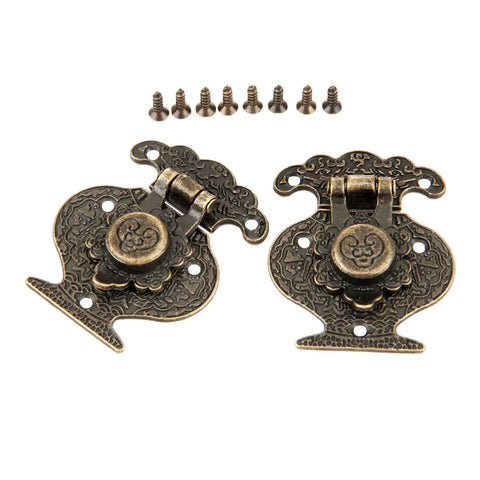 Two Pack Key Hasp Lock Antique Brass For Wooden Jewelry Boxes And Gift Boxes, Decorative Latch With Screws, Vintage Hardware