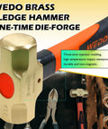 Brass Sledge Hammer With Fiberglass Handle For Heavy Duty Hitters, Non Magnetic, Die Forged And Corrosion Resistant, 3lb