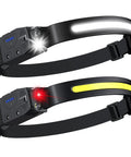 Duo Pack Rechargeable LED Headlamps With 230 Degree Wide Beam, White And Red Light, Motion Sensor, 6 Mode Settings, Long Lasting
