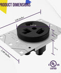 30 Amp Dryer Receptacle NEMA 10 30R Built Tough For Indoor Outdoor Use 3 Wire 3 Pole No Ground UL Listed Heavy Duty Nylon Steel Construction Residential Commercial Industrial Grade Black 67300 BK - Dimensions with product measurements