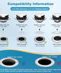 Compatibility chart showing Heavy Duty Metal Bathtub Drain Stopper That Actually Works with various rubber ring sizes.