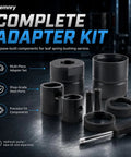 Leaf Spring Pin Bushing Removal Adapter Press Tool For Semi Truck On Vehicle Service Heavy Duty Extraction And Installation Directly On The Chassis No Hammer Or Torch Needed By Mechanics complete adapter kit with steel parts